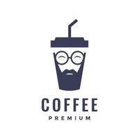 Pappbecher Kaffee warm heiß Geschmack bärtiger Mann intelligente Sonnenbrille Logo Design Vektor Icon Illustration Vorlage