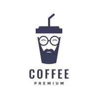 papper kopp kaffe värma varm smak skäggig man smart solglasögon logotyp design vektor ikon illustration mall