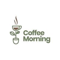 morgon- kaffe med trädgård växt blommor anda linje modern logotyp design vektor ikon illustration mall