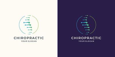 Chiropraktik-Logo-Vorlage mit femininem Symbol und Inspiration für das Design der Kreisrahmenform. vektor