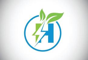 Anfangsbuchstabe h Blitzblattkreis oder Öko-Energiesparsymbol. Blatt- und Donnerkeil-Icon-Konzept für das elektrische Logo der Naturkraft vektor