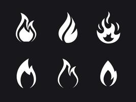 brand lågor ikoner uppsättning. vit på en svart bakgrund vektor