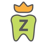 dental logotyp design på brev z krona symbol. dental vård logotyp tecken, klinik tand kung logotyp design med lyx vektor mall