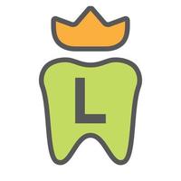 dental logotyp design på brev l krona symbol. dental vård logotyp tecken, klinik tand kung logotyp design med lyx vektor mall