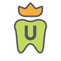 zahnlogodesign auf buchstabe u kronensymbol. Zahnpflege-Logo-Schild, Klinik-Zahnkönig-Logo-Design mit luxuriöser Vektorvorlage vektor