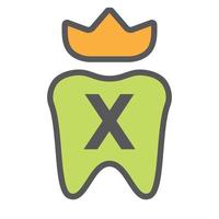 dental logotyp design på brev x krona symbol. dental vård logotyp tecken, klinik tand kung logotyp design med lyx vektor mall