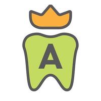 dental logotyp design på brev en krona symbol. dental vård logotyp tecken, klinik tand kung logotyp design med lyx vektor mall