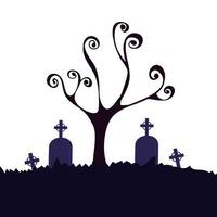 halloween torrt träd med gravar på kyrkogården vektor
