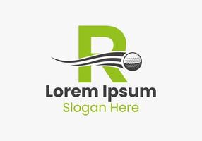 brev r golf logotyp begrepp med rör på sig golf boll ikon. hockey sporter logotyp mall vektor