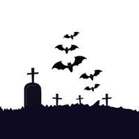 halloween grav av kyrkogården med fladdermöss som flyger vektor
