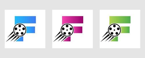 buchstabe f film logo konzept mit filmrolle für medienzeichen, filmregisseur symbol vektor