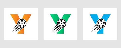 buchstabe y film logo konzept mit filmrolle für medienzeichen, filmregisseur symbol vektor