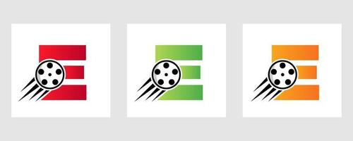 buchstabe e film logo konzept mit filmrolle für medienzeichen, filmregisseur symbol vektor