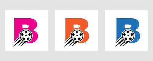 buchstabe b film logo konzept mit filmrolle für medienzeichen, filmregisseur symbol vektor