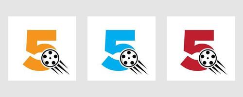 buchstabe 5 film logo konzept mit filmrolle für medienzeichen, filmregisseur symbol vektor