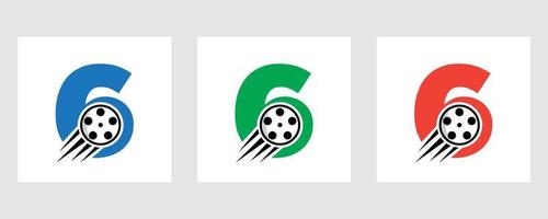 buchstabe 6 film logo konzept mit filmrolle für medienzeichen, filmregisseur symbol vektor