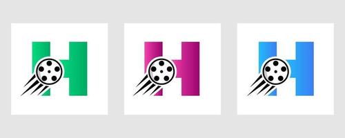 buchstabe h film logo konzept mit filmrolle für medienzeichen, filmregisseur symbol vektor