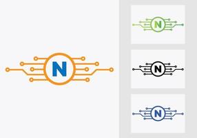 brev n teknologi logotyp design mall. nätverk logotyp design vektor