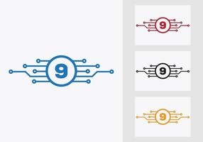 brev 9 teknologi logotyp design mall. nätverk logotyp design vektor