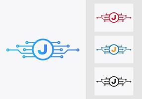 brev j teknologi logotyp design mall. nätverk logotyp design vektor