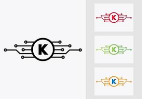 brev k teknologi logotyp design mall. nätverk logotyp design vektor