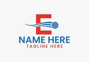 brev e volleyboll logotyp begrepp med rör på sig volley boll ikon. volleyboll sporter logotyp vektor