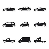 bilar ikoner uppsättning. svart på en vit bakgrund vektor