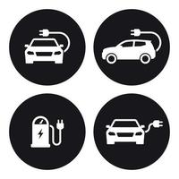 Symbole für Elektroautos der Ladestation festgelegt. weiß auf schwarzem Grund vektor