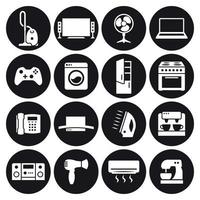 Haushaltsgeräte, Haushaltsgeräte-Icons gesetzt. weiß auf schwarzem Grund vektor