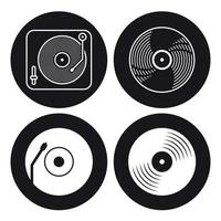 fyra ikoner vinyl, svart logotyp vinyl, översikt bild vinyl eller musik tecken. vit på en svart bakgrund vektor