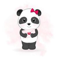 söt panda och kärlek brev, hjärtans dag begrepp illustration vektor