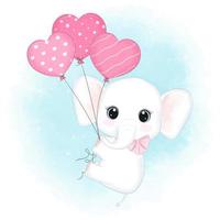 süßer elefant und herzballon. valentinstag-konzeptillustration vektor