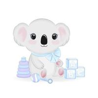 niedlicher koala mit babyspielzeugillustration vektor