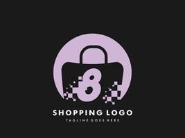 vektor handla väska isolerat cirkel med siffra 8, snabb handla ikon , kreativ snabb affär, kreativ snabb handla logotyp mallar.