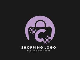 Vektor-Einkaufstasche isolierter Kreis mit Buchstaben c, Symbol für schnelles Einkaufen, kreativer Schnellladen, kreative Logo-Vorlagen für schnelles Einkaufen. vektor