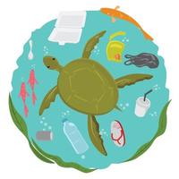 Meeresschildkröte im Müllmeer vektor