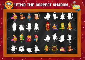 Finden Sie den richtigen Schatten von Fast-Food-Charakteren vektor