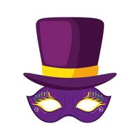 isolerad mardi gras mask och hatt vektor design