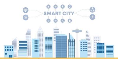 Flat Vector Smart City, Gebäude und City Scrapper Kommunikationsnetzwerk.