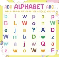 Sök och cirkel de versal och små bokstäver brev på de arbetsblad. övning för barn till känna igen de alfabet. pedagogisk ark för förskola. vektor fil.
