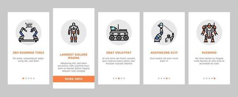 robot utveckling och industri onboarding ikoner uppsättning vektor