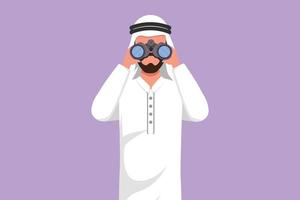 Cartoon Flat Style Drawing arabischer Geschäftsmann, der durch ein Fernglas schaut und nach Job sucht. finden Sie alle Möglichkeiten in der Welt der passenden Jobs. Geschäftsmetapher. Grafikdesign-Vektorillustration vektor