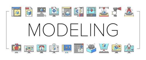 3D-Modellierungssoftware und Gerätesymbole setzen Vektor