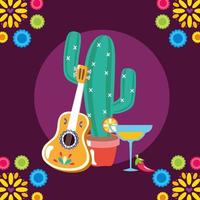 mexikanische Gitarre und Kaktusvektorentwurf vektor