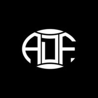 adf abstraktes Monogramm-Kreis-Logo-Design auf schwarzem Hintergrund. adf einzigartiges kreatives Initialen-Buchstabenlogo. vektor