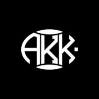 akk abstraktes Monogramm-Kreis-Logo-Design auf schwarzem Hintergrund. akk einzigartiges kreatives Initialen-Buchstabenlogo. vektor