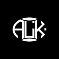 alk abstraktes Monogramm-Kreis-Logo-Design auf schwarzem Hintergrund. alk einzigartiges kreatives Initialen-Buchstabenlogo. vektor