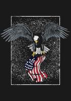 hand dras av örnen håller färgglada amerikanska flaggan isolerad på svart bakgrund. skiss av örnen håller amerikanska flaggan för symbol, logotyp eller tapet isolerad på vit grunge. vektor