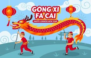 Gong Xi Fa Cai mit Drachentanzkonzept