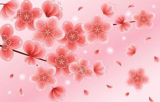 vackra lutande rosa körsbärsblommablommor vektor